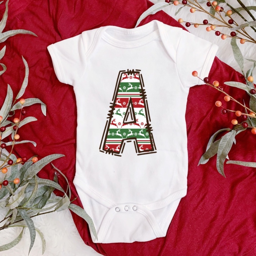 Christmas Monogram “A” Onesie